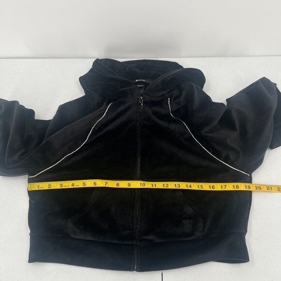 Victoria's Secret Women Size XS Black Y2K Velour Full Zip Crop Jacket - Picture 5 of 10
